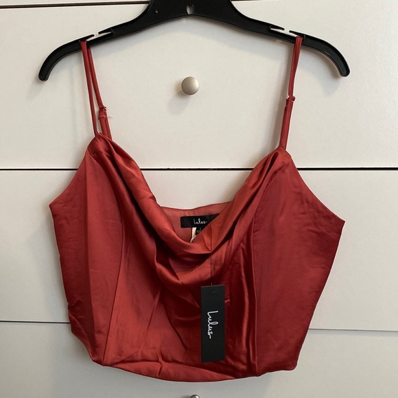 Ever So Sultry Rusty Rose Satin Cowl Neck Cami Tank Top - Picture 2 of 5